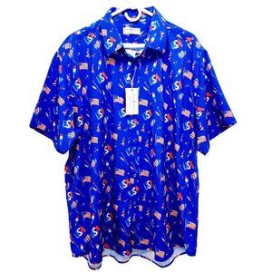 Patriotic Themed Mens Button-Up Shirt USA Print Short Sleeve Casual Fit Size XXL